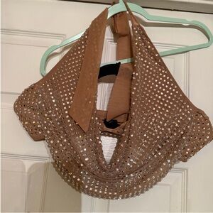 Embellished Brown Halter Top with Mirror Studs